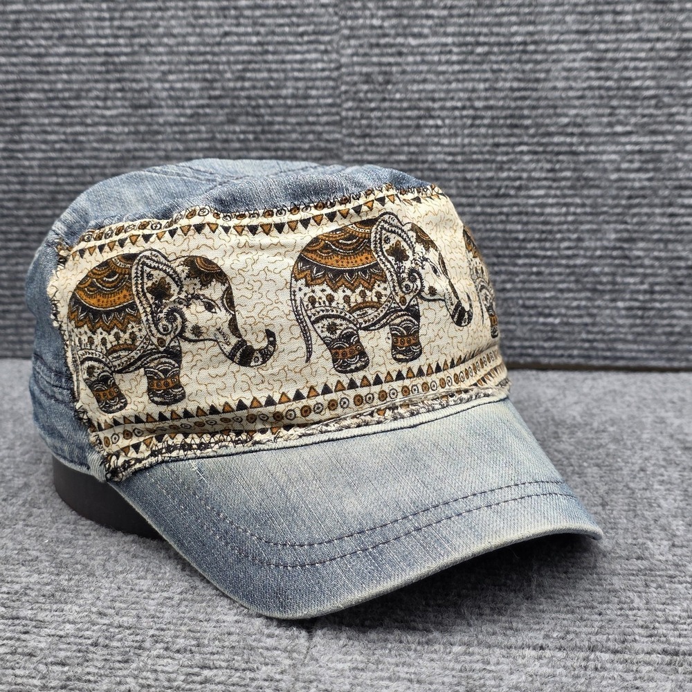 Pistil Hat Cap Strap Back Blue Denim Elephant Patch Boho Festival Hippie Womens